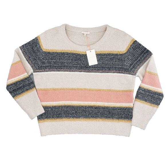 Skies Are Blue Sweaters - New! Skies Are Blue Marbled Colorblock Sweater Womens Medium Oatmeal Pink NWT